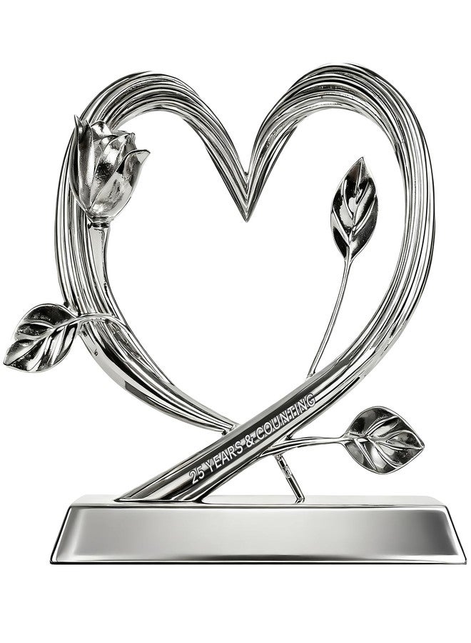 EVA murmure 25th Wedding Anniversary Heart Unique Gifts Idea for Couple or Parents - Willow Branch Heart and Flower Metal Sculpture, Elegant Heart Table Top Decoration Gift for Her and Him - Image 1